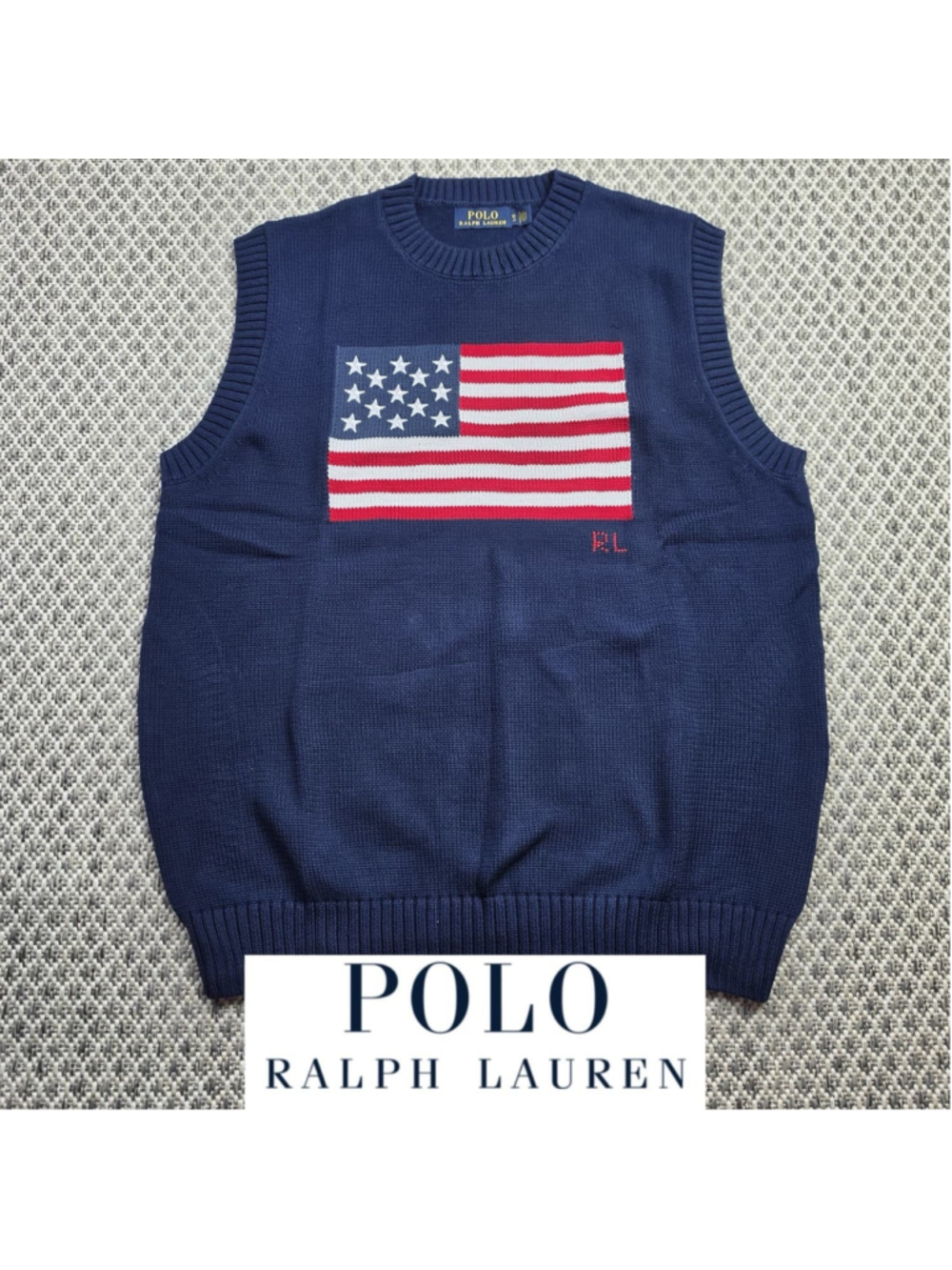 NWT Polo Ralph Lauren Men’s L American Flag Cotton Cashmere Sweater Vest Navy